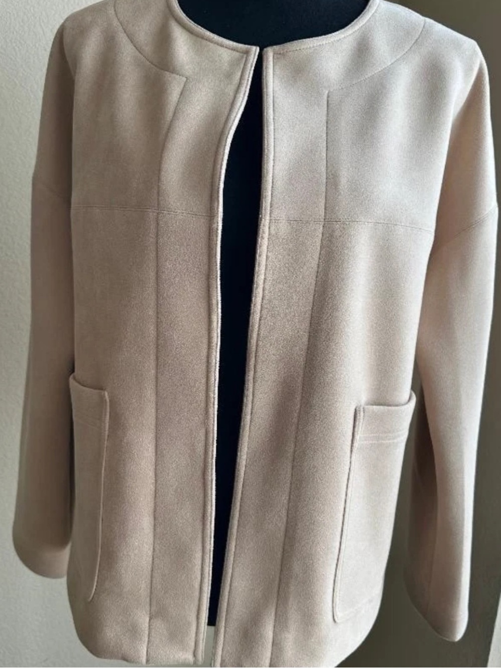 b new york Sandstone Boxy Faux Suede Open Front Jacket Size M